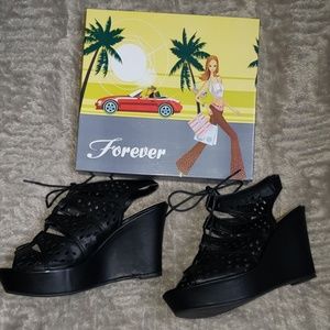 Forever Black Wedge Heeled Shoes